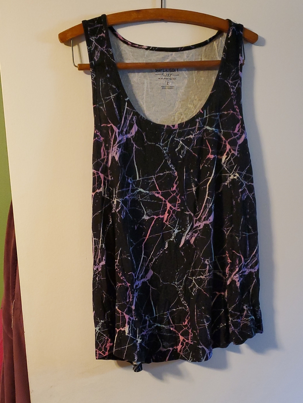 Torrid 2(2x)Marble-Print Scoop Neck Sleep Tank Black with Pink & Purple Splatter